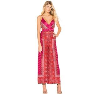 Free People Cabbage Rose Jumpsuit in Pink Combo size 6 Silky Spaghetti Straps